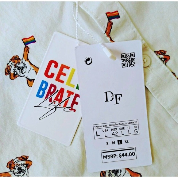 NWT DENIM & FLOWER RIcky Singh PRIDE SHIRT Dog With Rainbow Flag LGBTQ+ Ally L - Picture 6 of 9